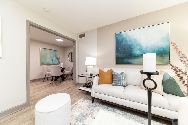 Spacious living room with hardwood-style flooring