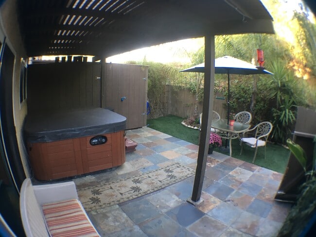 private sizeable back yardw/double sized storage shed; no spa currently - 9175 Campina Dr Unit #12
