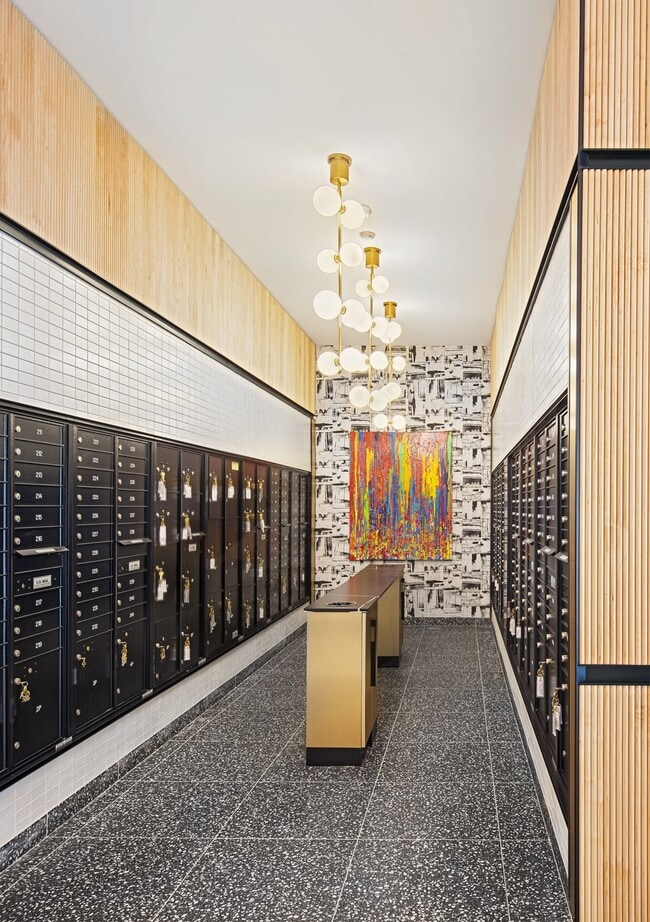 The lobby includes many pieces from Woodward West's curated art collection.