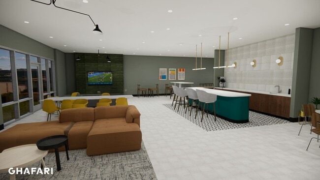Resident lounge with seating and television.