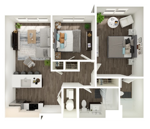 Floor Plan - 2 BR 2 Bath w Balcony