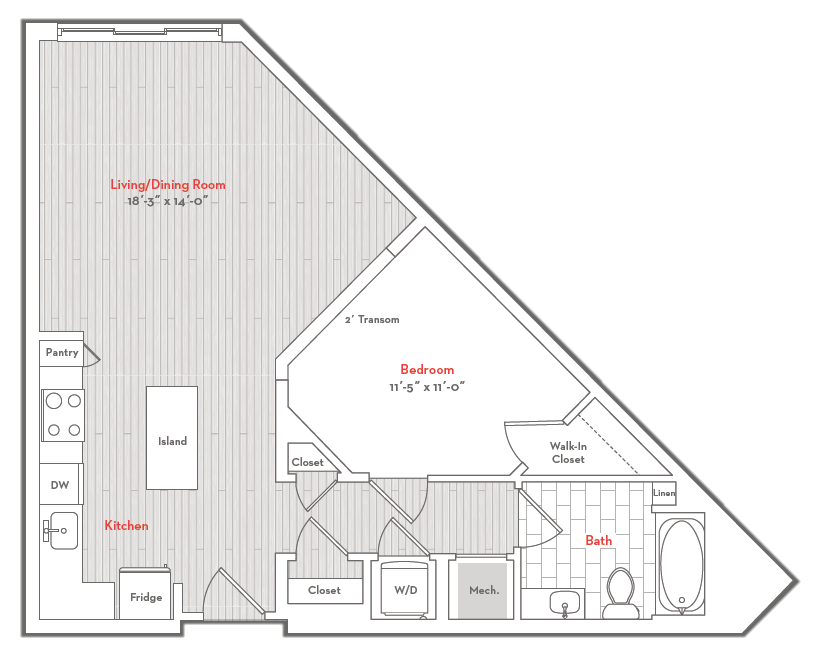 Floor Plan - 1 Bed 1 Bath-D