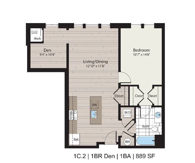 1c.2 1BD/1BA con estudio 889 pies cuadrados - ICON Residences at The Rotunda