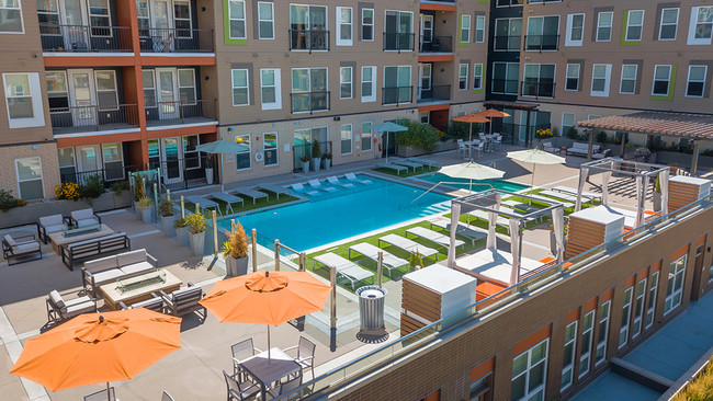 Resort-style outdoor lounge area, swimming pool, and grilling stations - Modera Observatory Park Rental