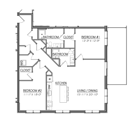 Floor Plan - Block B2E | 2 Bed | 2 Bath