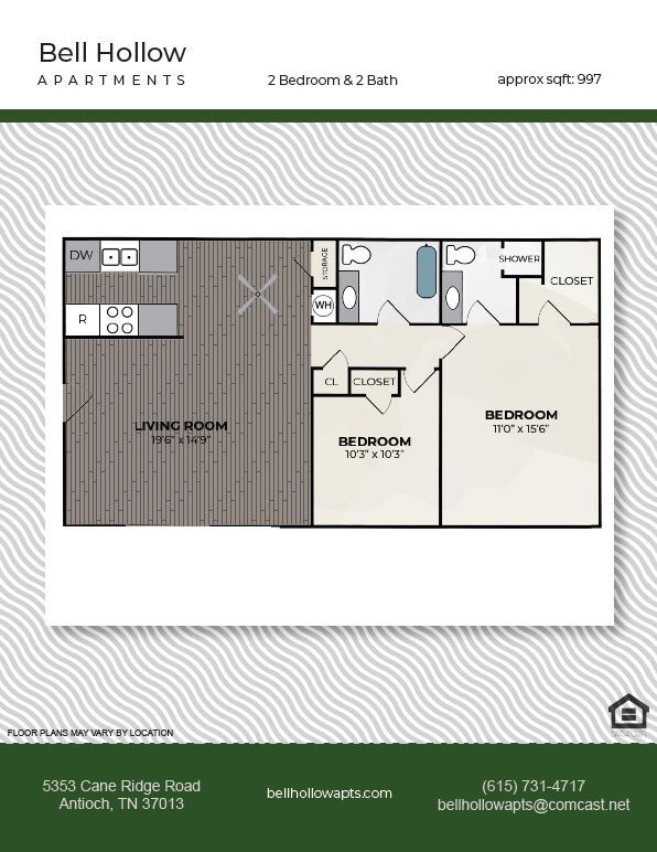 2 BD - 2 BA - 997 SF