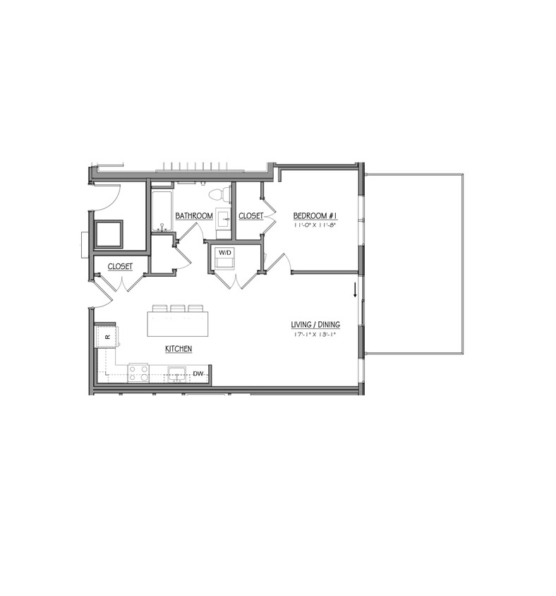 Floor Plan - Block A1ABL | 1 Bed | 1 Bath