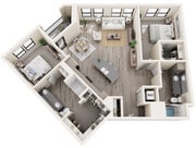 Two Bedroom - 1267 sq ft Floor Plan - Mesquite Trails at Brooks