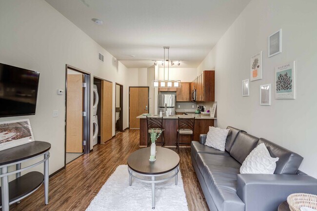 The-Knoll-Dinkytown-Off-Campus-Apartments-Near-The-University-of-Minnesota-Fully-Furnished-Living-Room-to-Kitchen-In-Unit-Washer-and-Dryer