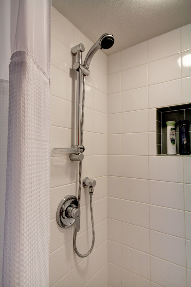 Tiled shower with recessed shampoo niches (in both bathrooms), and Grohe shower hand shower with shower bar - 535 Summit Ave E Unidad Apt 301