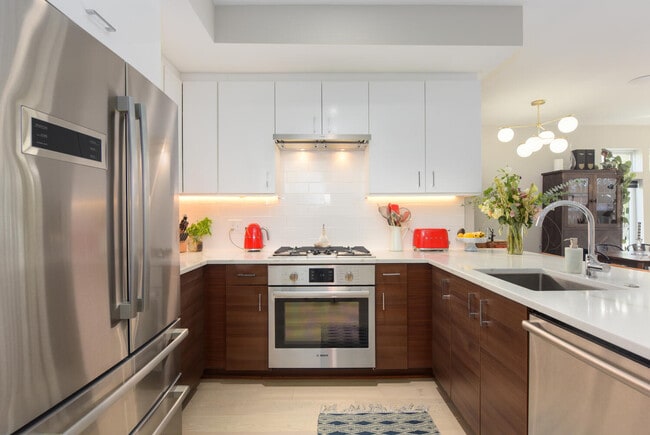 Kitchen with new Bosch appliances (gas cook top, electric oven). - 1001 Monroe St NW Unit #3
