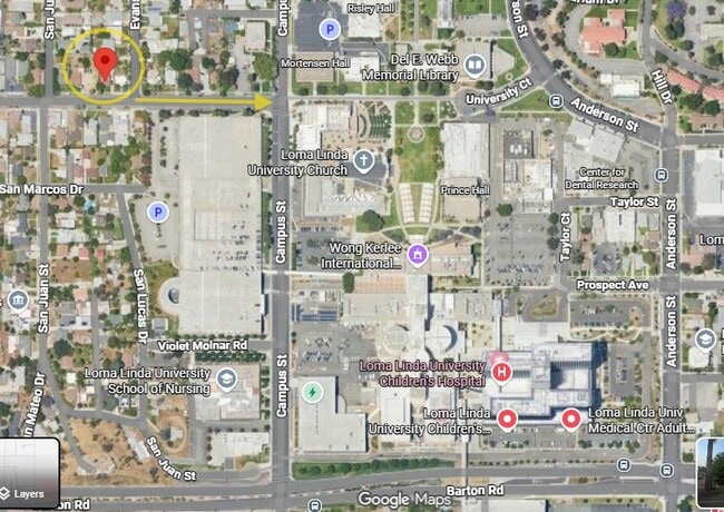 Walk to LLU & Medical Center—approximately 1.5 blocks east on University Ave. - 24606 University Ave