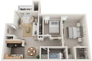 Two Bedrooms, One Bathroom, 800 sqft, Full-Size Washer/Dryer, Patio/Balcony, Walk-in Closet, Fireplace in Selected Units, Vaulted Ceilings in Selected Units