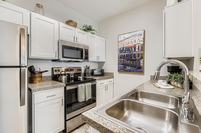 Sleek kitchen with stainless steel appliances