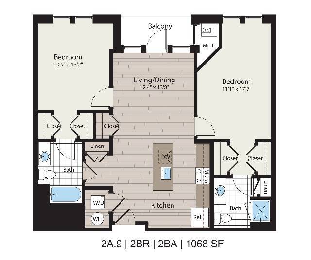 2A.9 2BD/2BA 1068 SF