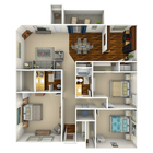 Three bedroom, two bath, 1,510 square foot apartment
