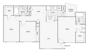 3 BR x 2 BA with Outdoor Lounge - A Floorplan