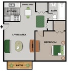 1 Bedroom, 1 Bath Floor Plan