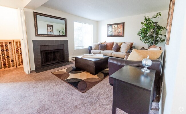 Tacoma Apartments - The Lodge at Madrona Apartments - Living Room and Fireplace - The Lodge at Madrona Rental