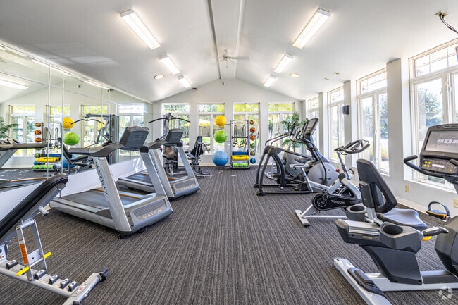 Fitness Center with garden views