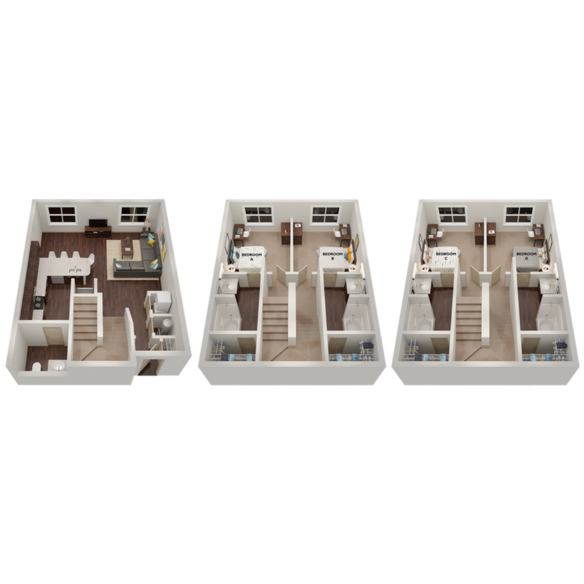 D4 Tri-Level TH: 4BD | 4.5 BA |1648 SF - D4 Tri-Level TH
