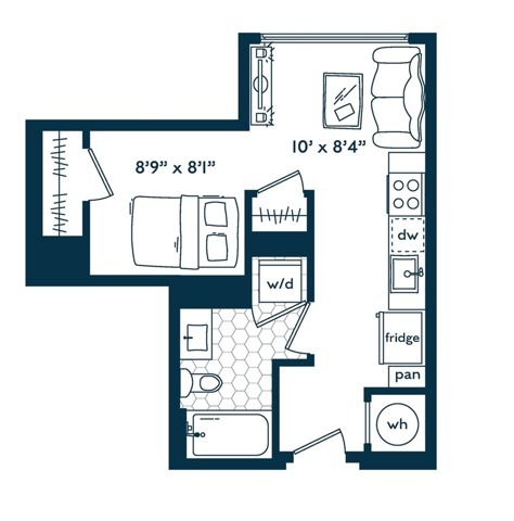 Studio (416 SF) - Studio (416 SF)