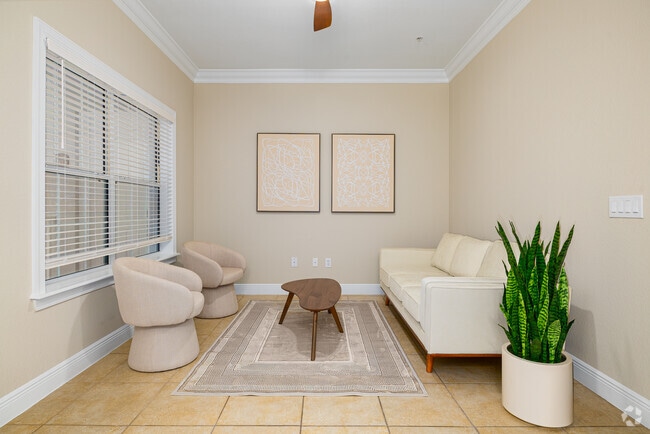 2BR, 2BA - 1,200 SF – Living Room - The Palms Condominiums