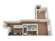 Explore the sleek design of this contemporary apartment layout, perfect for modern living.