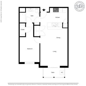 Uinta 1 Bed 1 Bath Floorplan