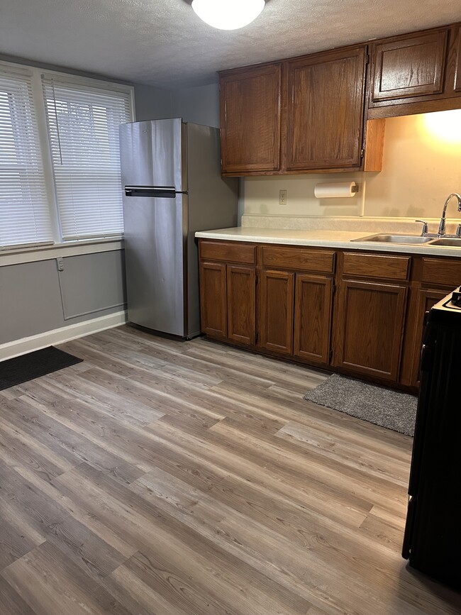Solid oak kitchen cabinets with over the sink light. - 1841 E 5th St Unit 2