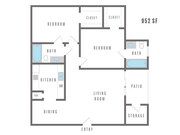 Two bedroom, two bathroom 952 sq. ft.