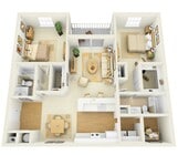Two Bedrooms, Two Bathrooms, 1358 sqft, Screened-in Patio/Balcony, Laundry Room with Full-Size Washer/Dryer, Open Kitchen, Walk-in Closets, Flex Space, Vaulted Ceilings in Third Floor Homes Only