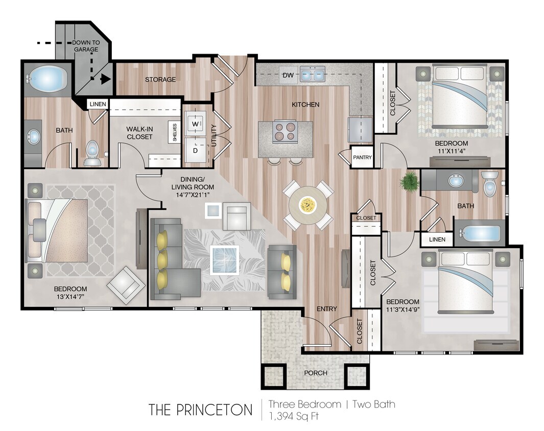 Floor Plan - Princeton | 3 Bed | 2 Bath | 32B