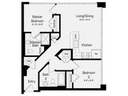 B1-A | 2 bed 2 bath | 817 Sq. Ft.