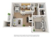 1 bedroom, 1 bathroom, 656 sq ft
