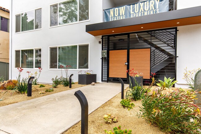 Main entrance of our mid-century modern community - the Cathryn Apartments