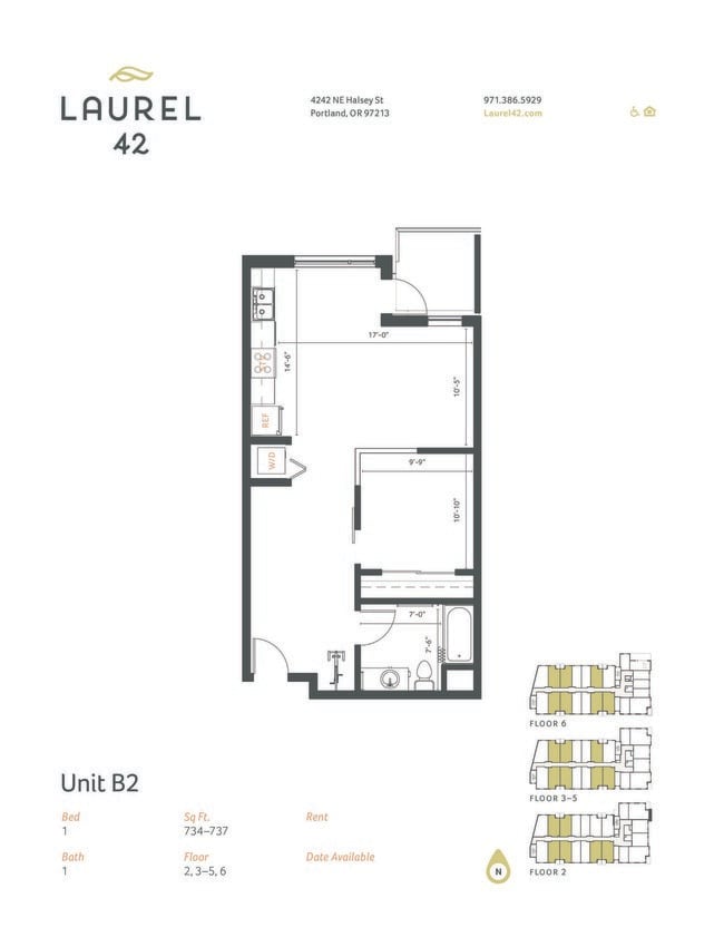 1 bed 1 bath 734 to 737 sq. ft. B2 Laurel42_MarketingFloorPlans_B2 (1) - Laurel 42