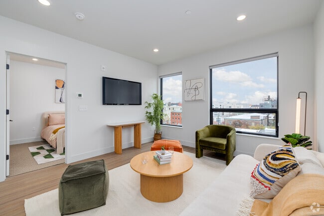 1 habitación, 1 baño, 649 pies cuadrados, sala de estar - Glassworks Apartments