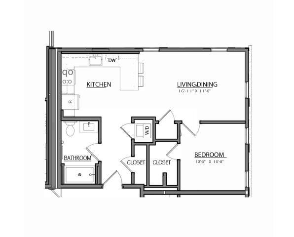 Floor Plan - Block A1J | 1 Bed | 1 Bath