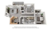 The Clover floorplan offers two bedrooms and two baths.