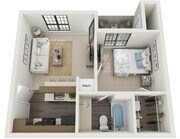 One Bedroom, 480 sqft, Patio/Balcony