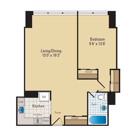Floor Plan - 1 Bed - 1 Bath | A01