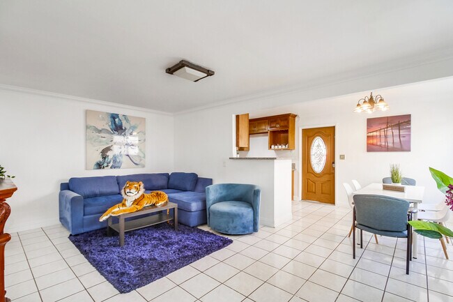 After a day exploring Balboa Park, unwind on the soft blue-themed sofa