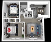 Explore this chic apartment layout offering a blend of comfort and style.