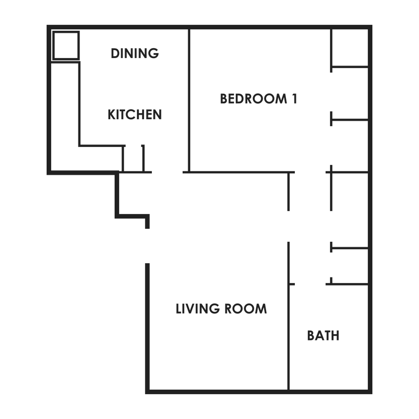 Floor Plan - 1 Bedroom, 1 Bathroom
