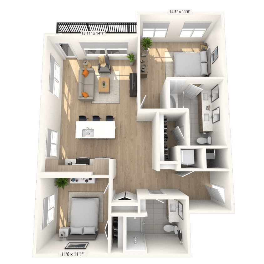 Floor Plan - B4 2x2 1170 SF