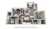 Una representación en 3D del plano de planta de The Magnolia, nuestro plano de planta de tres dormitorios y dos baños.