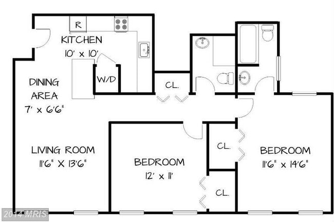 Floor Plan - 2BR / 2BA - 1763 Columbia Rd NW Unit 401