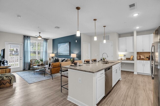 The Shoals - Kitchen with Large Island and Built-in Desk - The Shoals