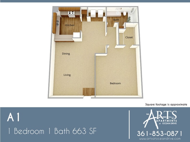 A1 1 Bedroom 1 Bath 663 SF